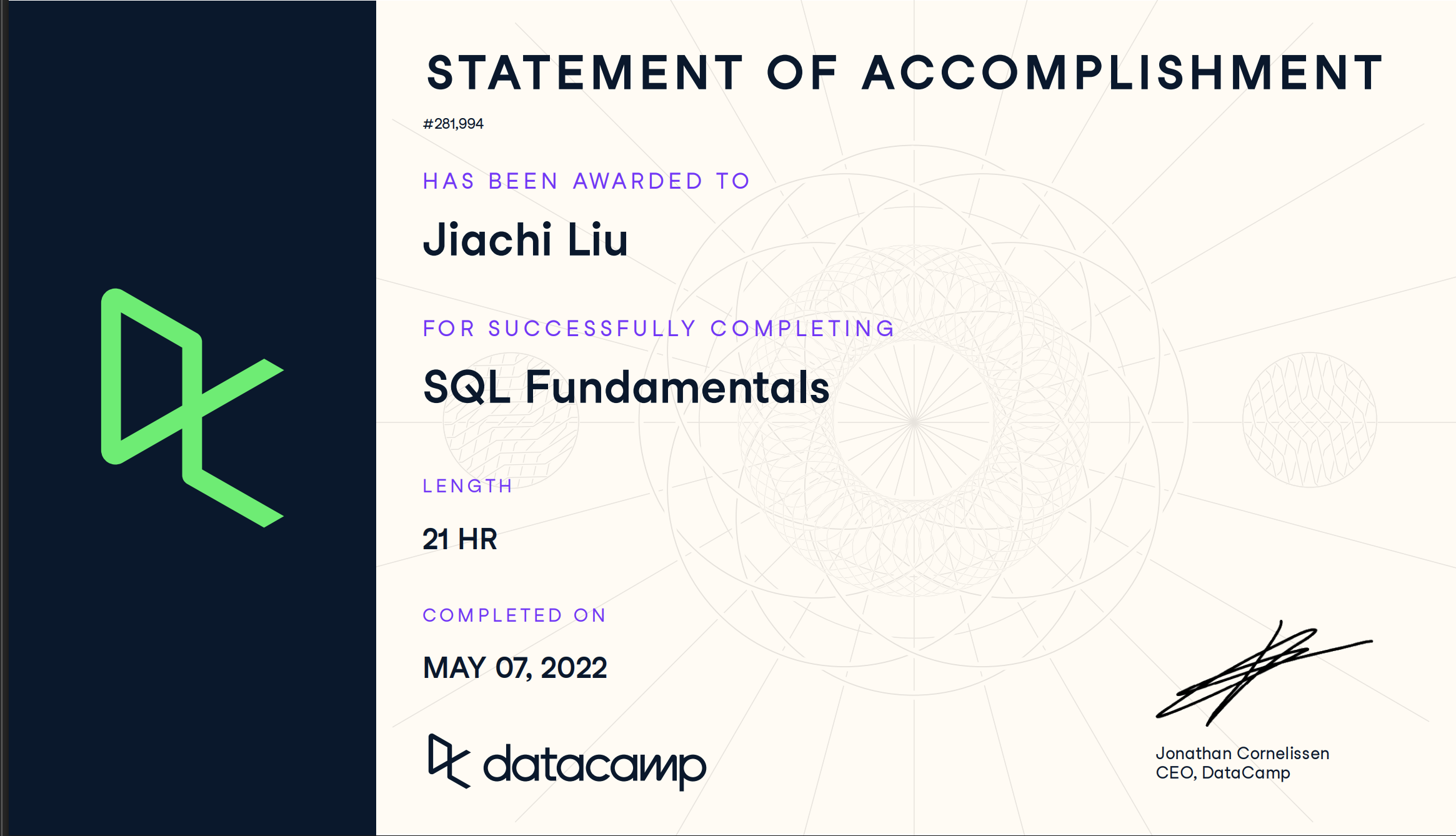 SQL Fundamentals certificate